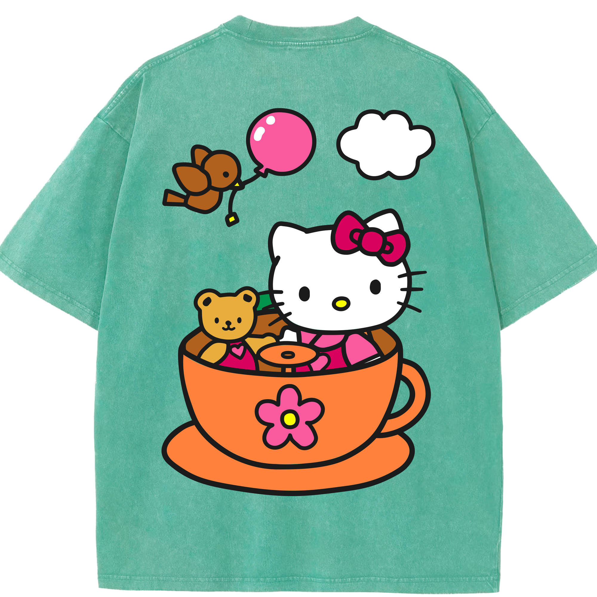 （画像用） Hello Kitty ハローキティ 綿100% ヴィンテージ風 半袖Tシャツ（背面プリント）